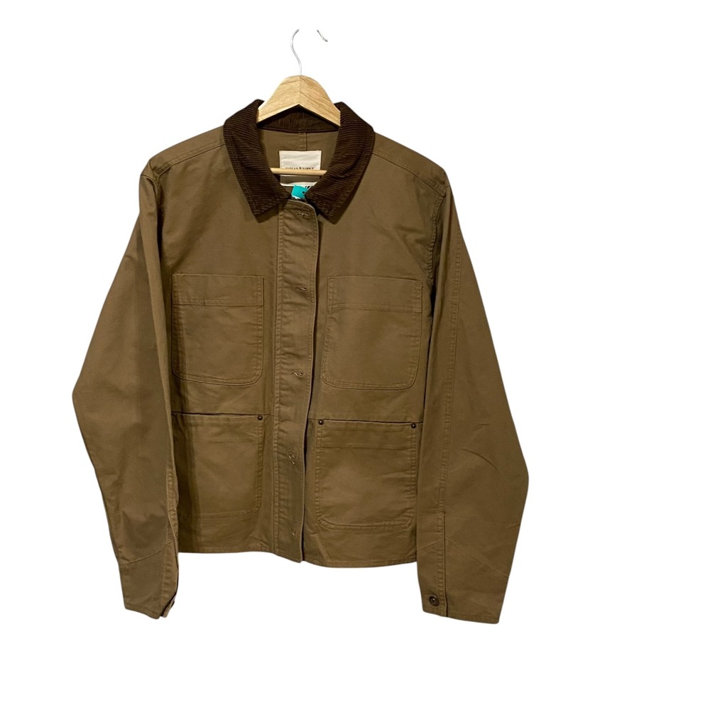 Thread & Supply Dark Khaki Canvas Utility Barn Jacket Corduroy Collar Medium